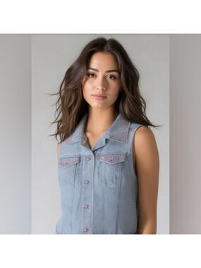 Vintage 90s Jean Jacket Pink Rhinestones